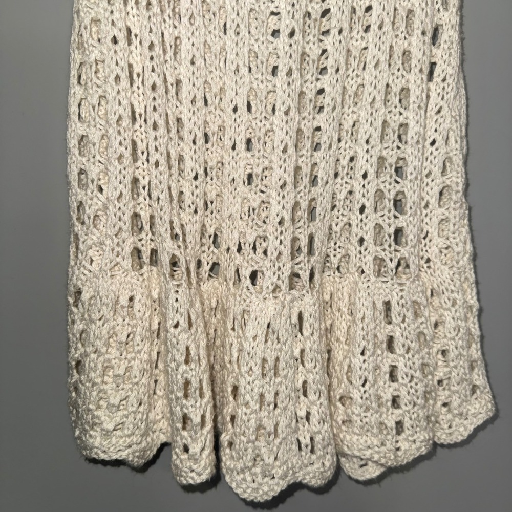 Unbranded Ivory Crochet Open Knit Tank Top Ruffle Hem Sleeveless Boho Cream - Picture 2 of 4